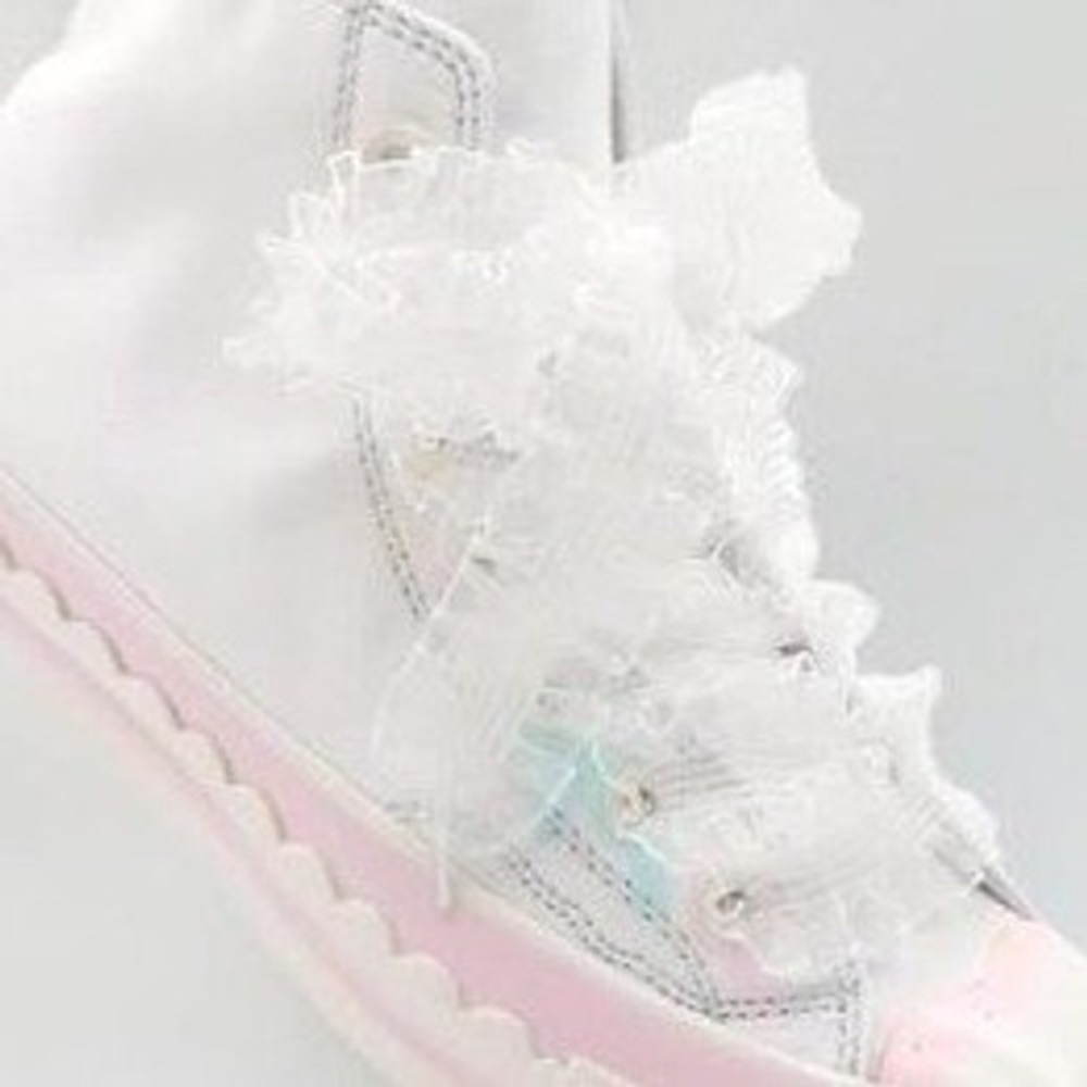 White Organza Ruffle Shoelaces Sheer Frill Laces for Sneakers 1 Pair - Picture 2 of 6
